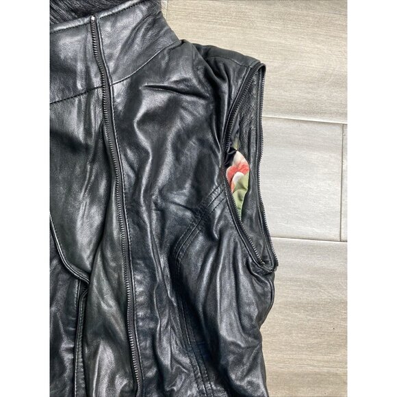 $675 Ted Baker Leather Jacket Furrly  Shearling Trim SIZE 2 US 6 Detached Sleeve - Picture 8 of 14